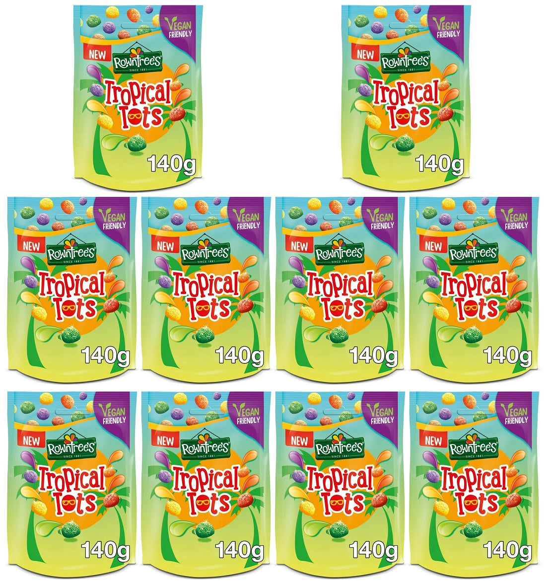 10 x Rowntree's Tropical Tots Vegan Friendly Sweets Sharing Bag 140G