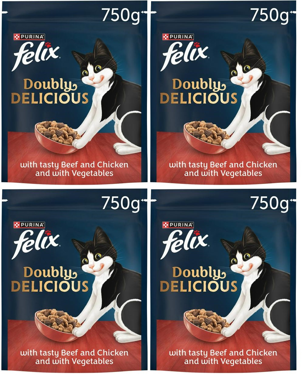 4 x Felix Cat Doubly Delicious Beef & Chicken - 750GM