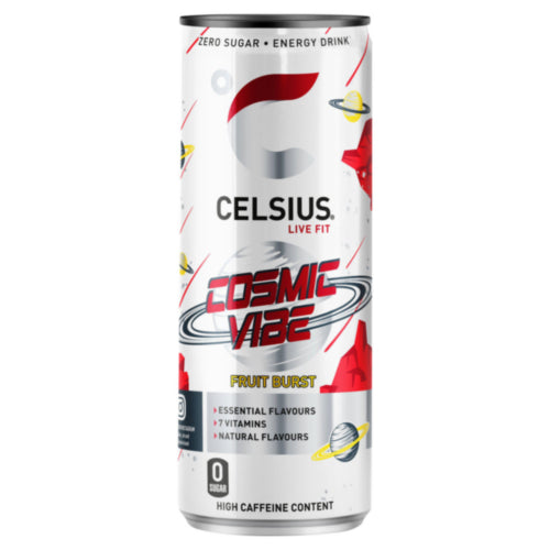 12 x Celsius Cosmic Vibe Zero Sugar Fruit Burst Energy Drink 355Ml
