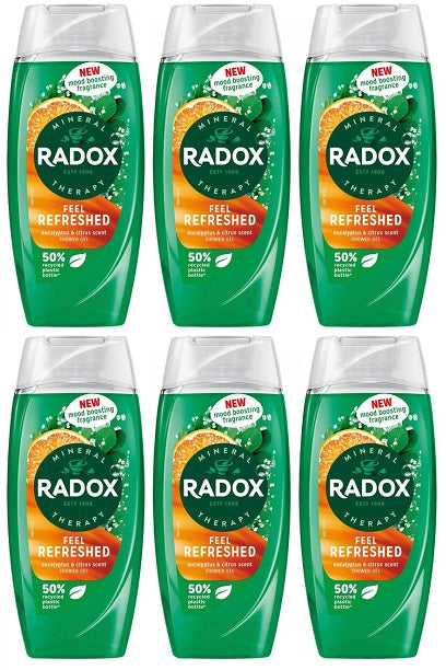 6 x Radox Mineral Therapy Body Wash Feel Refreshed 225 Ml