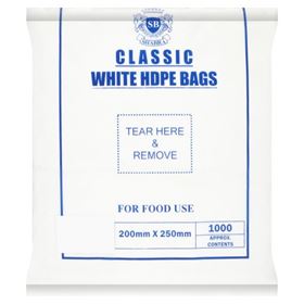 10 x Shabra Classic White Hdpe Bags 200Mm X 250Mm