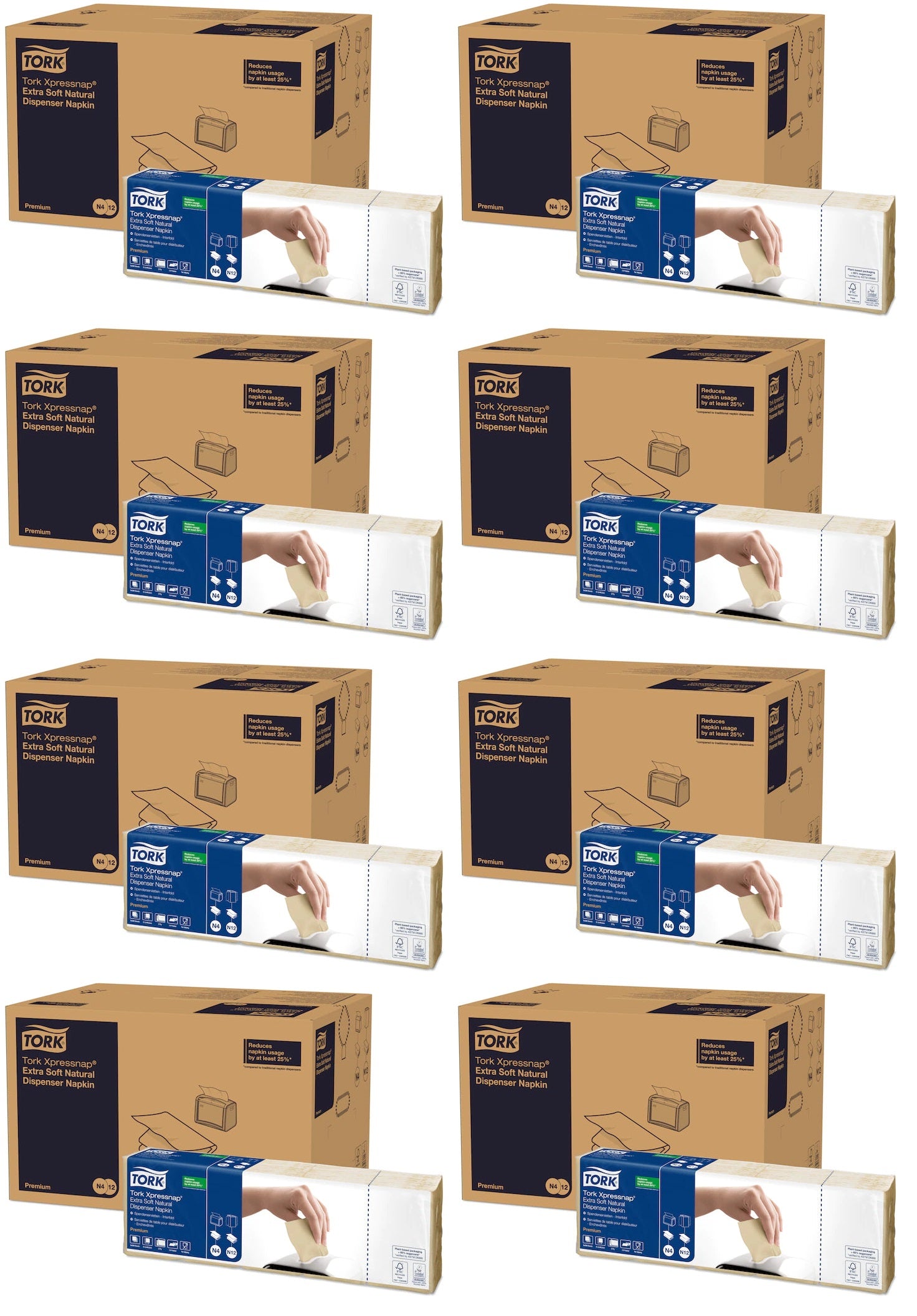 8 x Tork Xpress Napkin Natural 2P 2Fold Env 200Pkx5X8 N4
