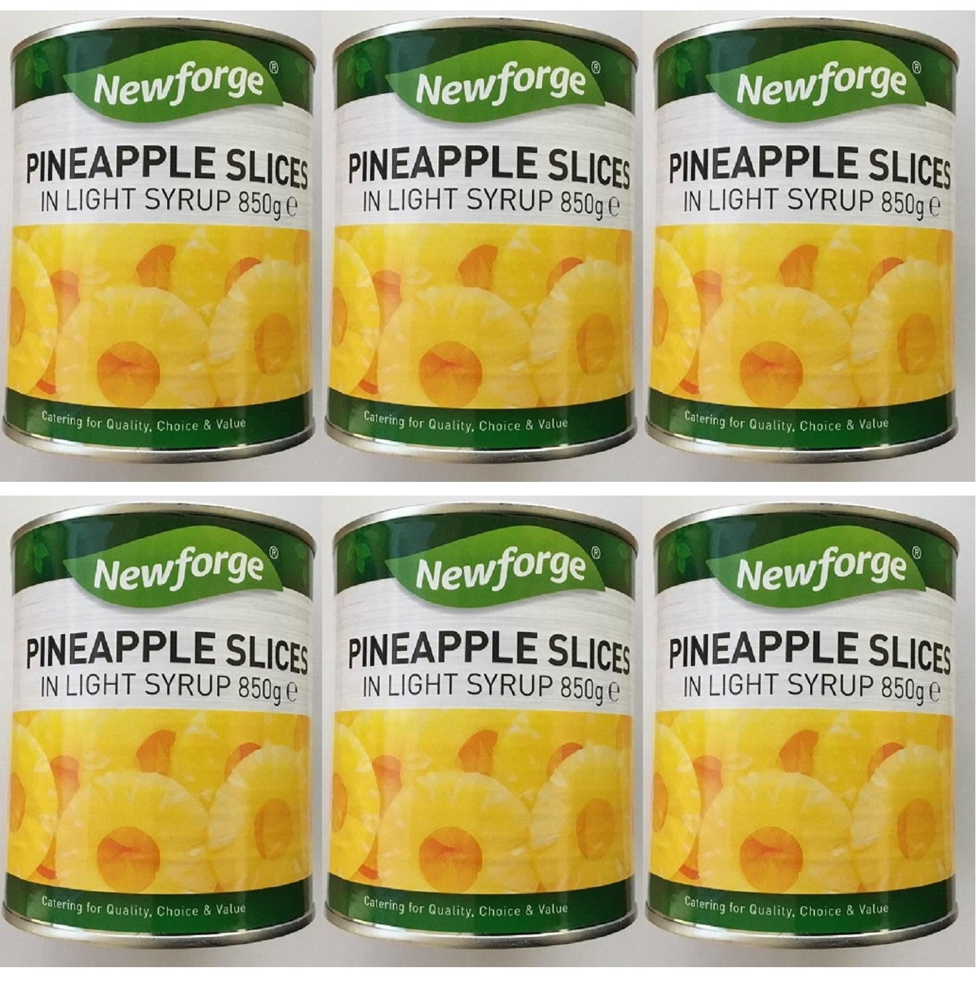 6 x Newforge Pineapple Slices In Light Syrup 820G