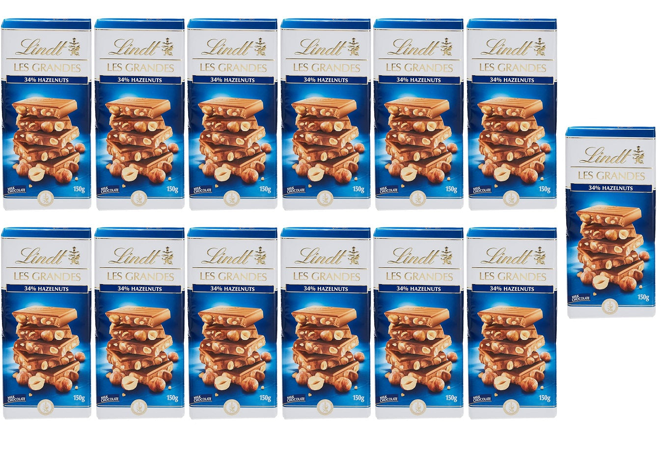 13 x Lindt Les Grandes Hazelnut Milk - 150GM