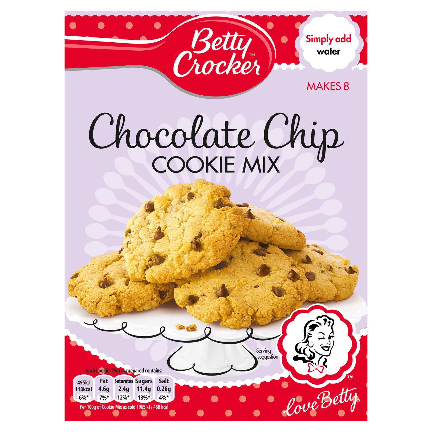 8 X Betty Crocker Choc Chip Cookie Pouch - 200Gr