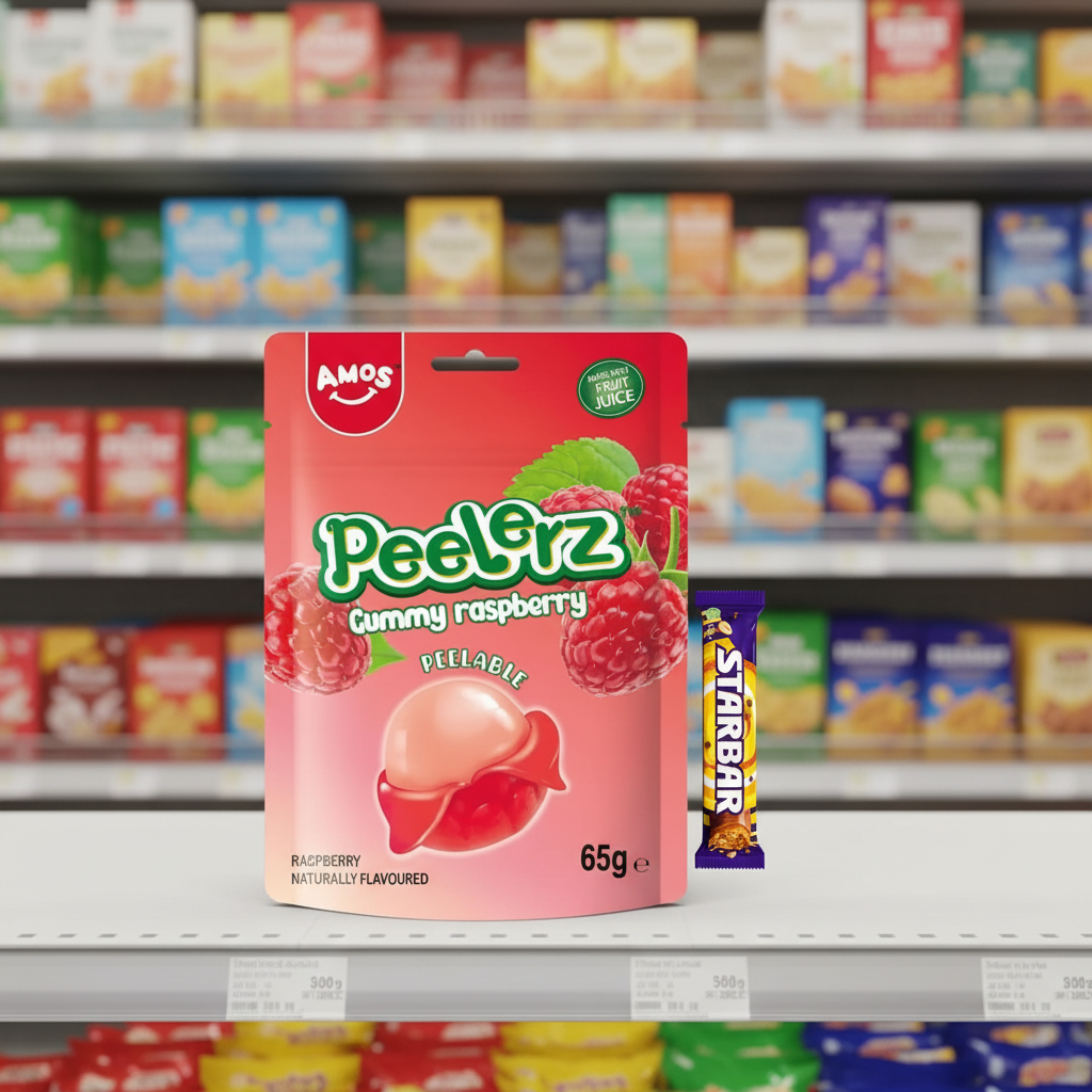 12 X Amos Peelerz Gummy Raspberry - 65Gm