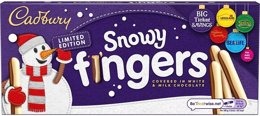 20 x Cadbury Fingers Snowtop (Milk W/White Choc) Biscuits 115G