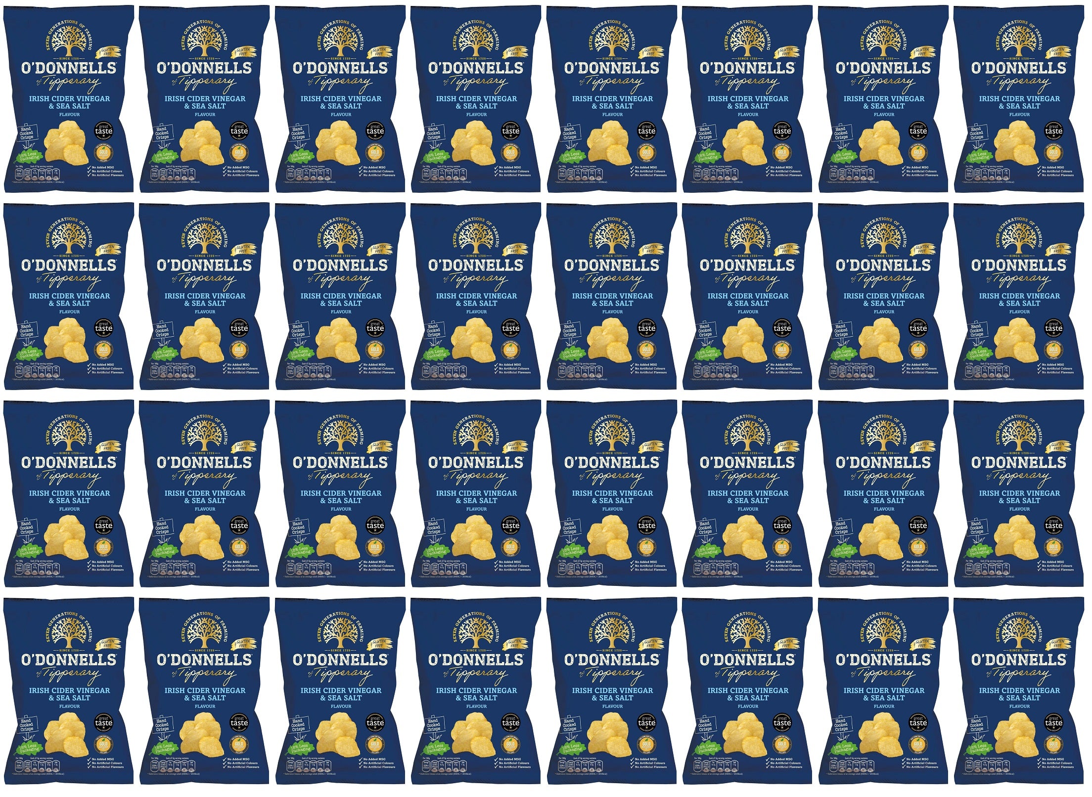 32 x Odonnells Of Tipperary Crisps Salt & Irish Cider Vinegar 44G