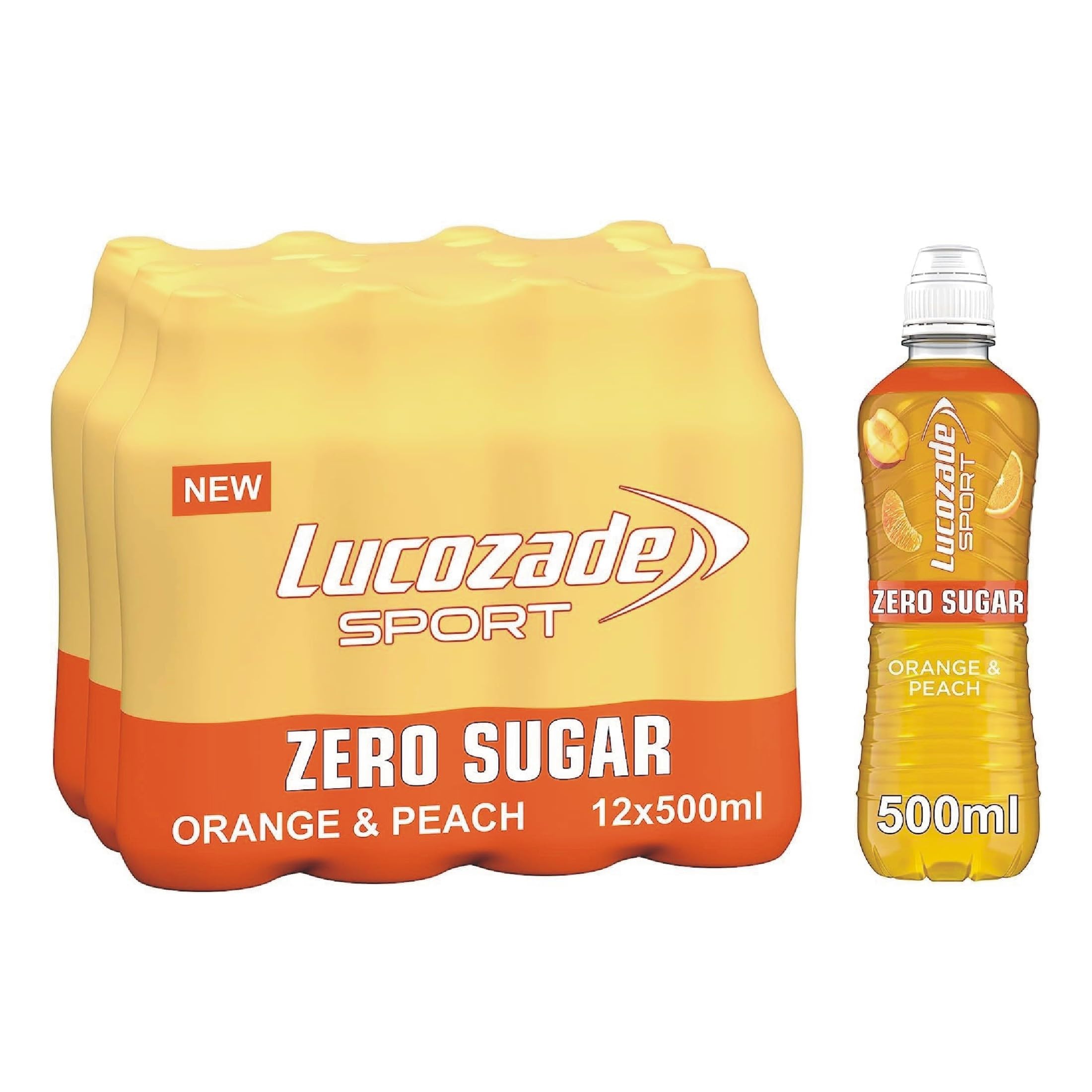 12 x Lucozade Sport Zero Orange & Peach 500Ml