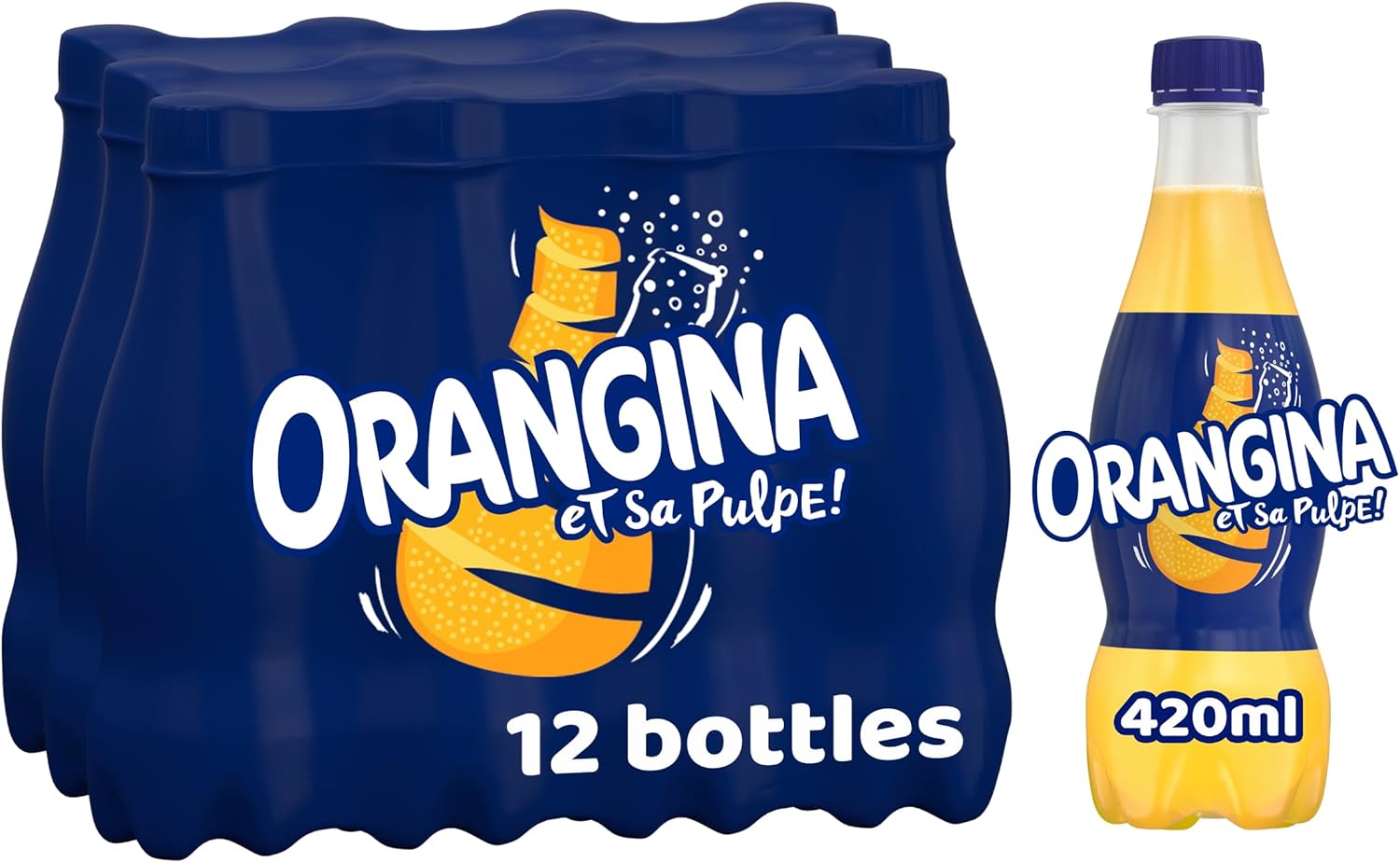 12 x Orangina Sparkling Orange Soft Drink 420Ml