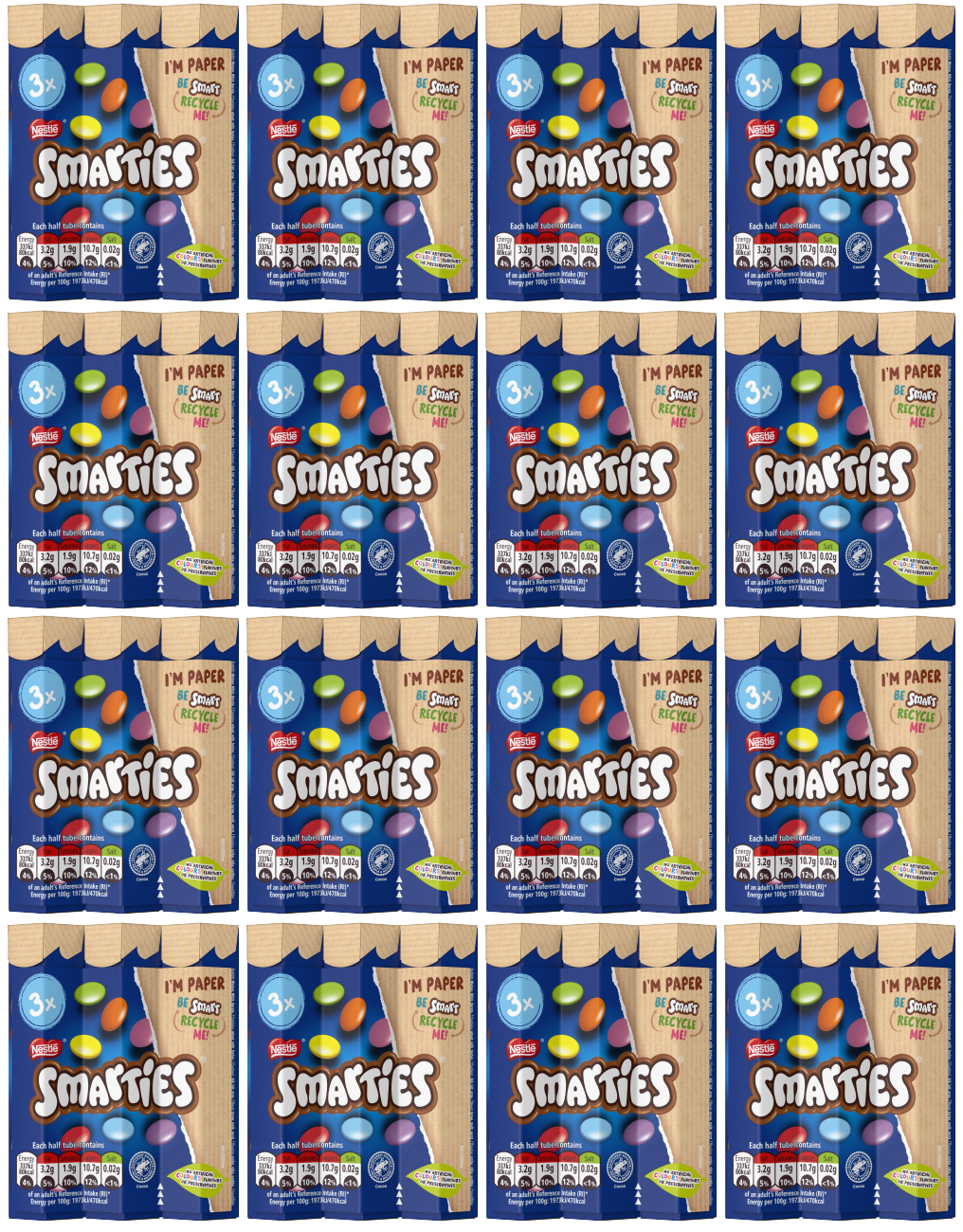 16 x Nestle Smarties 3Pk 3X34Gm