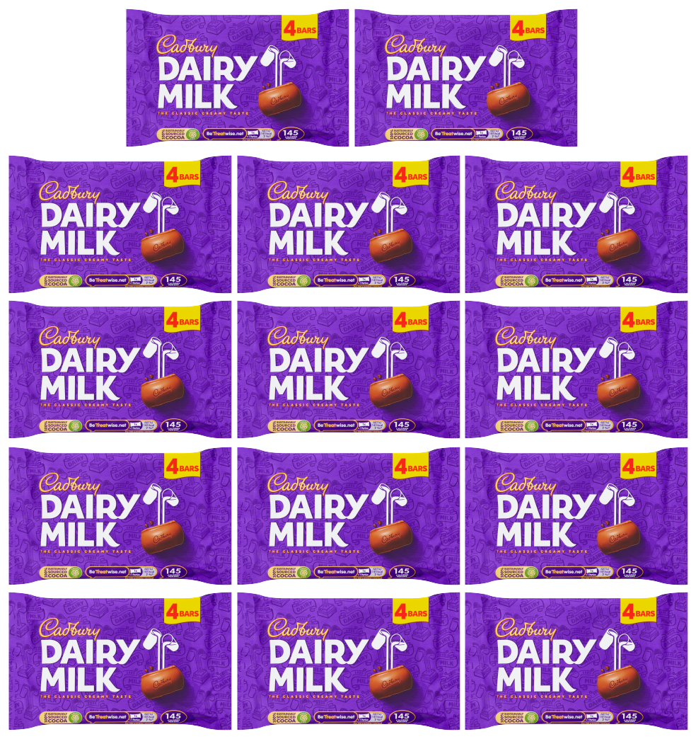14 x Cadbury Dairymilk Snacksize 4Pk 109Gm