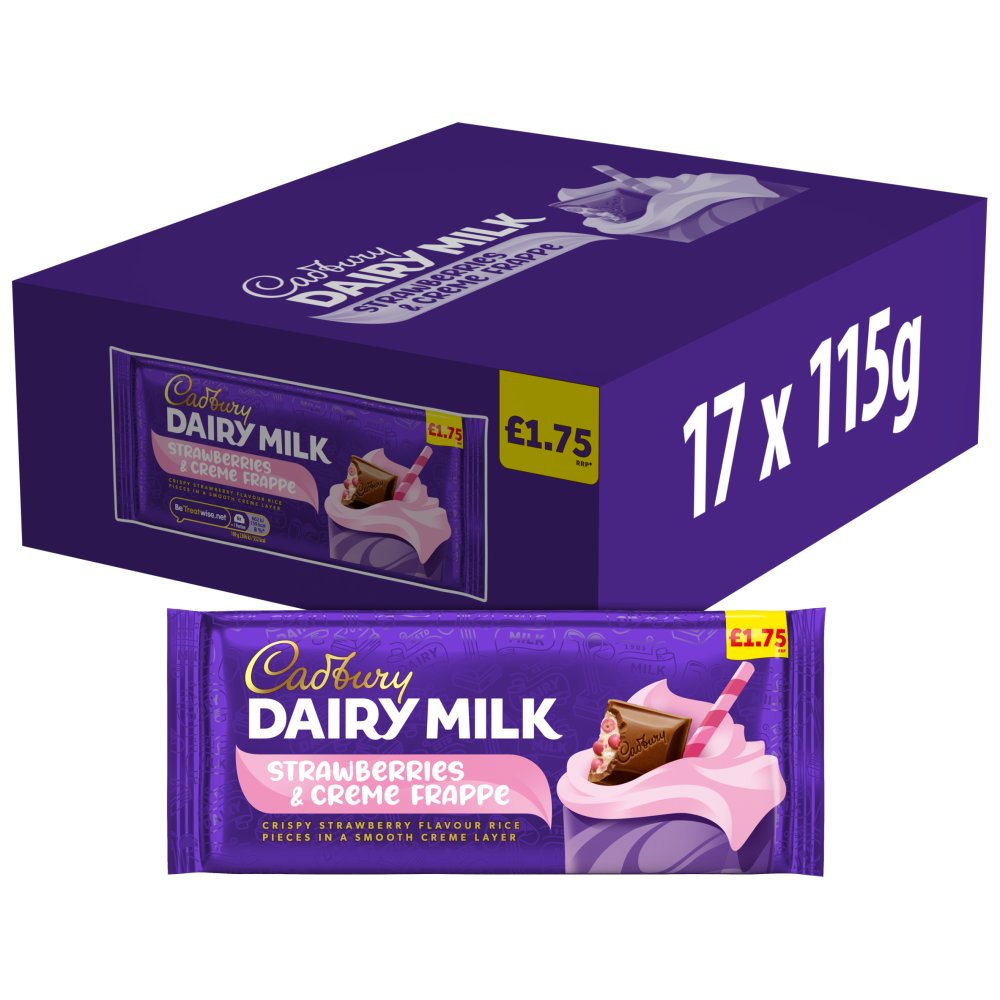 17 X Cadbury Dairy Milk Strawberries & Creme Large Bar - 115Gm