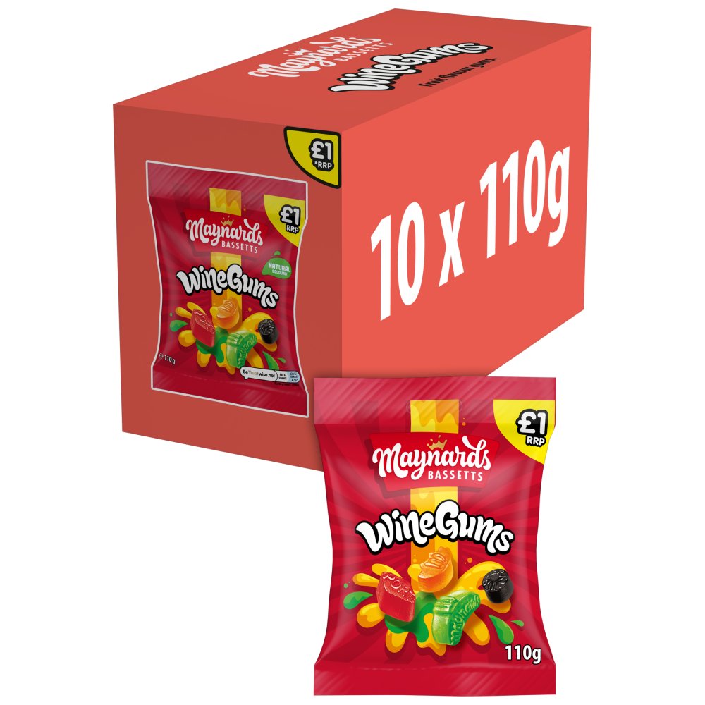 10 X Maynard Bassetts Wine Gums Sharing Bag - 110Gm