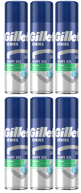 6 x Gillette Shave Gel Soothing Aloe Vera Sensitive Skin - 200Ml