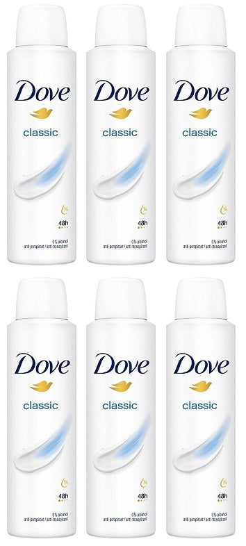 6 x Dove Anti-Perspirant Deodorant Spray Classic 150 Ml