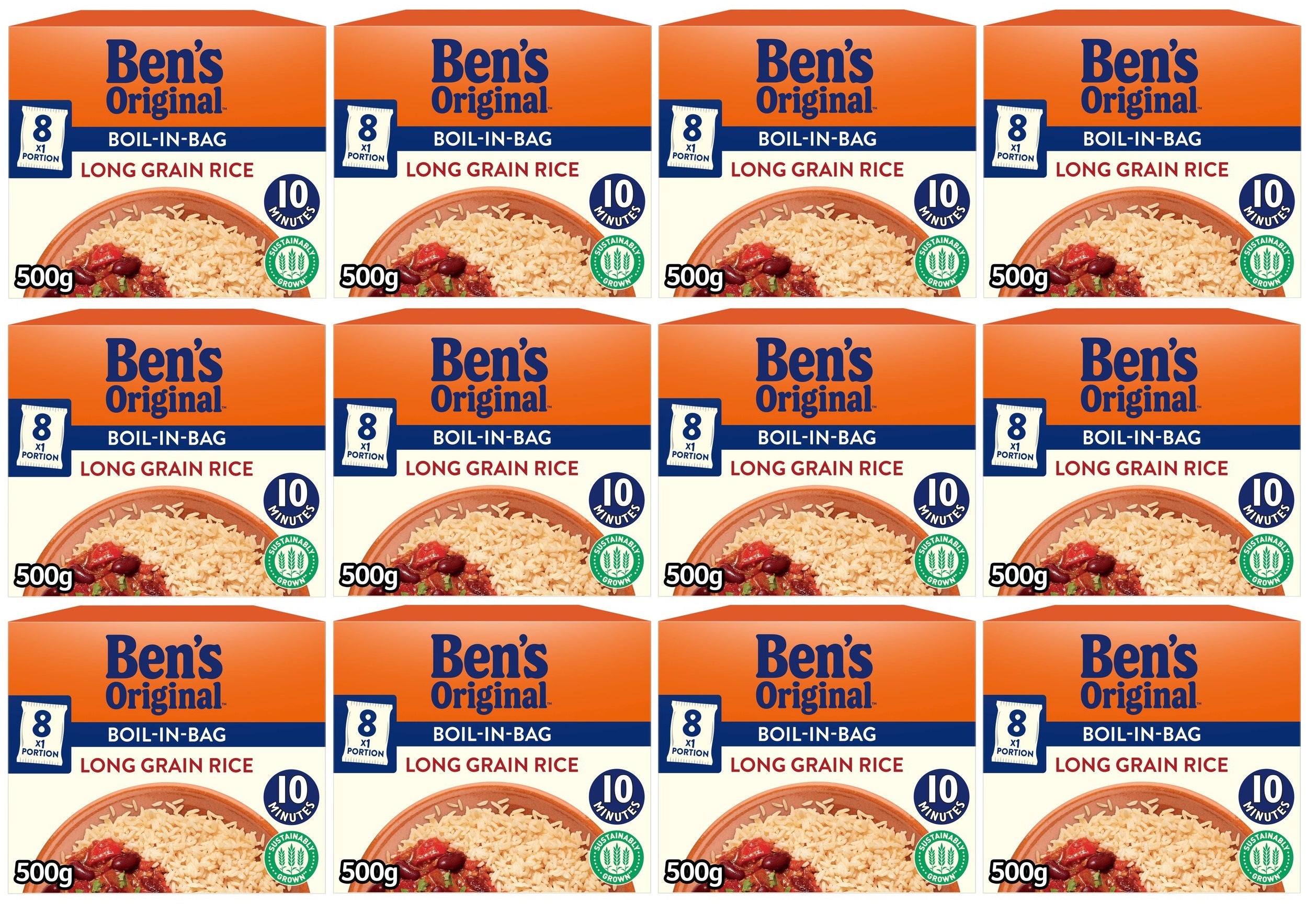 12 x Ben's Original Boil In Bag Long Grain Rice 8 X 62.5G