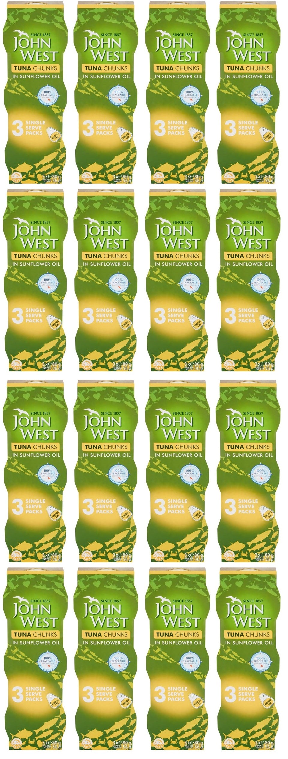 16 x John West Tuna Chunks In Sunflower Oil 3 X 80G