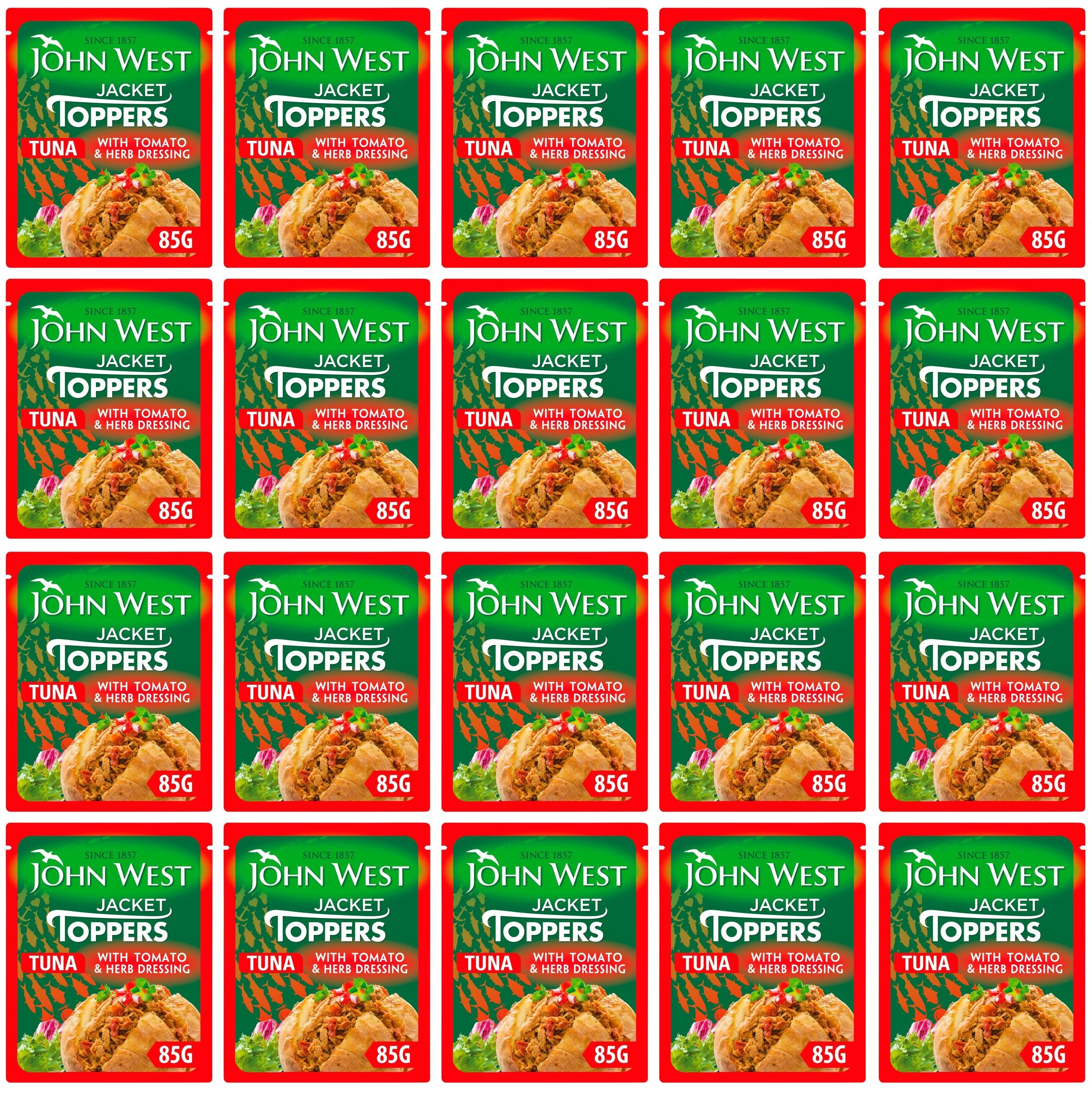 20 x John West Jacket Toppers Tuna With An Oven Dried Tomato & Herb Dressing 85G