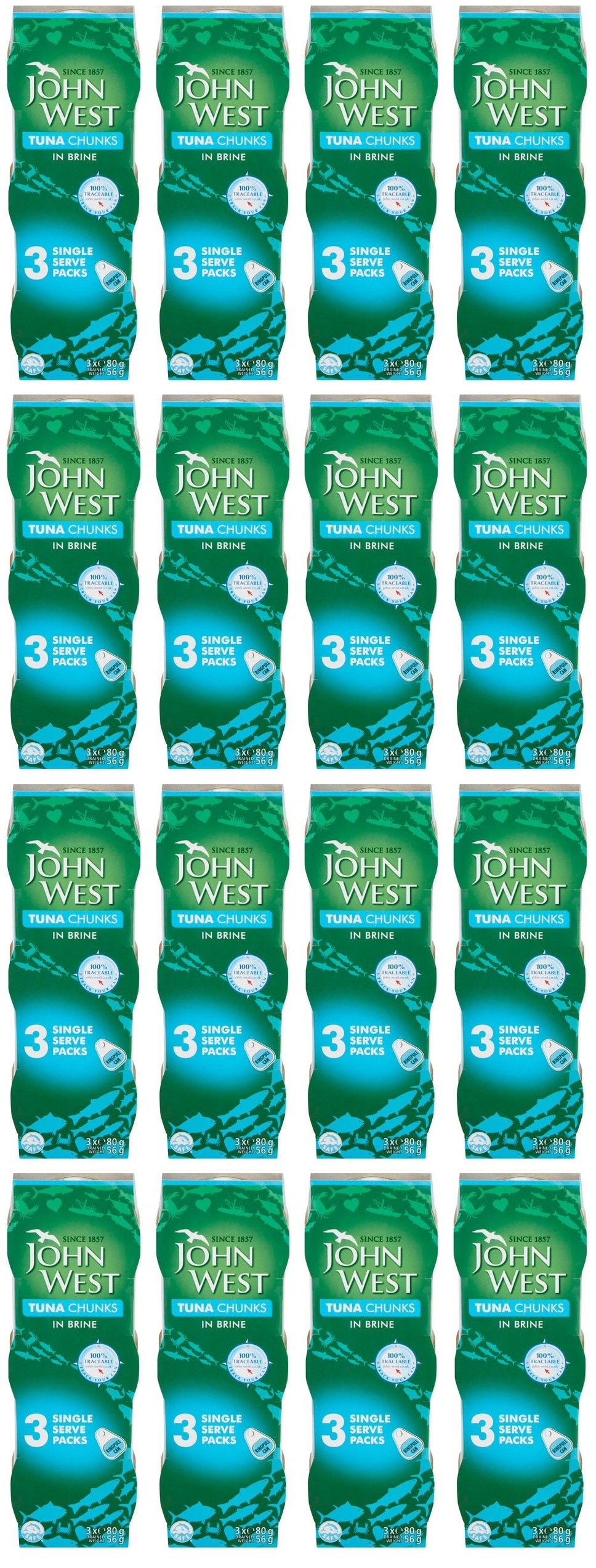 16 x John West Tuna Chunks In Brine 3 X 80G