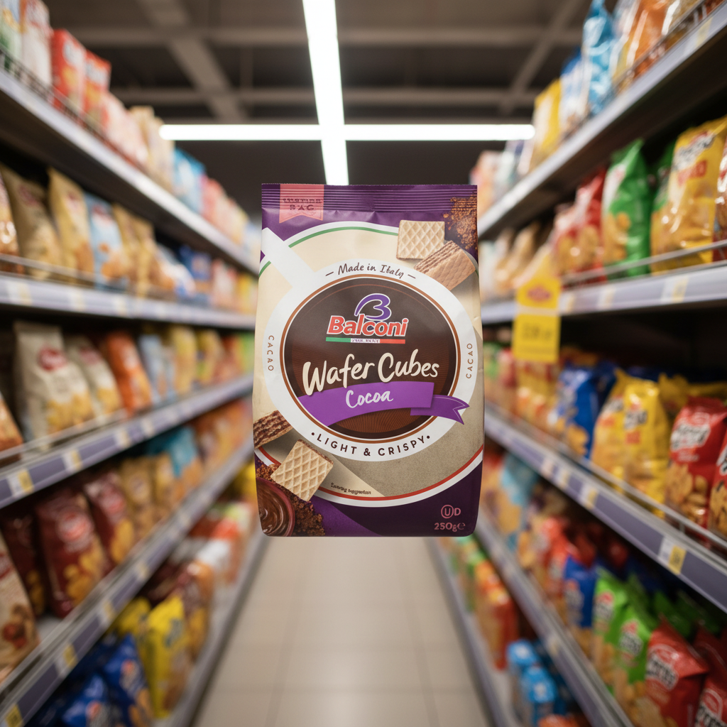 10 x Balconi Cubi Wafer Bag Cocoa - 250GM