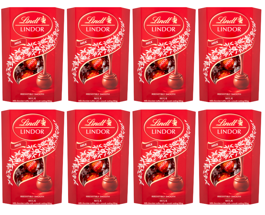 8 x Lindt Lindor Milk Chocolate Truffles Box Cornet - 200Gm