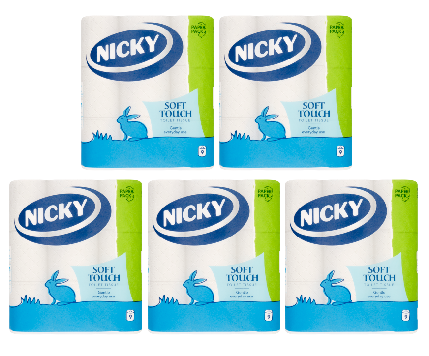 5 x Nicky Soft Touch White 9 Roll