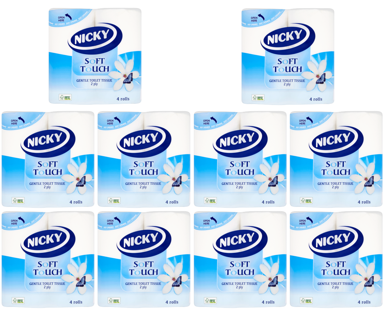 10 x Nicky Soft Touch White 4 Roll