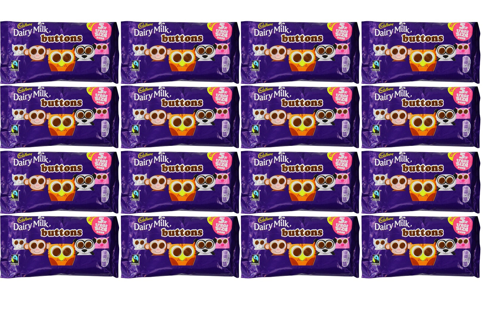 16 x Cadbury Dairy Milk Buttons 5 Treatsize Chocolate Bags 70G