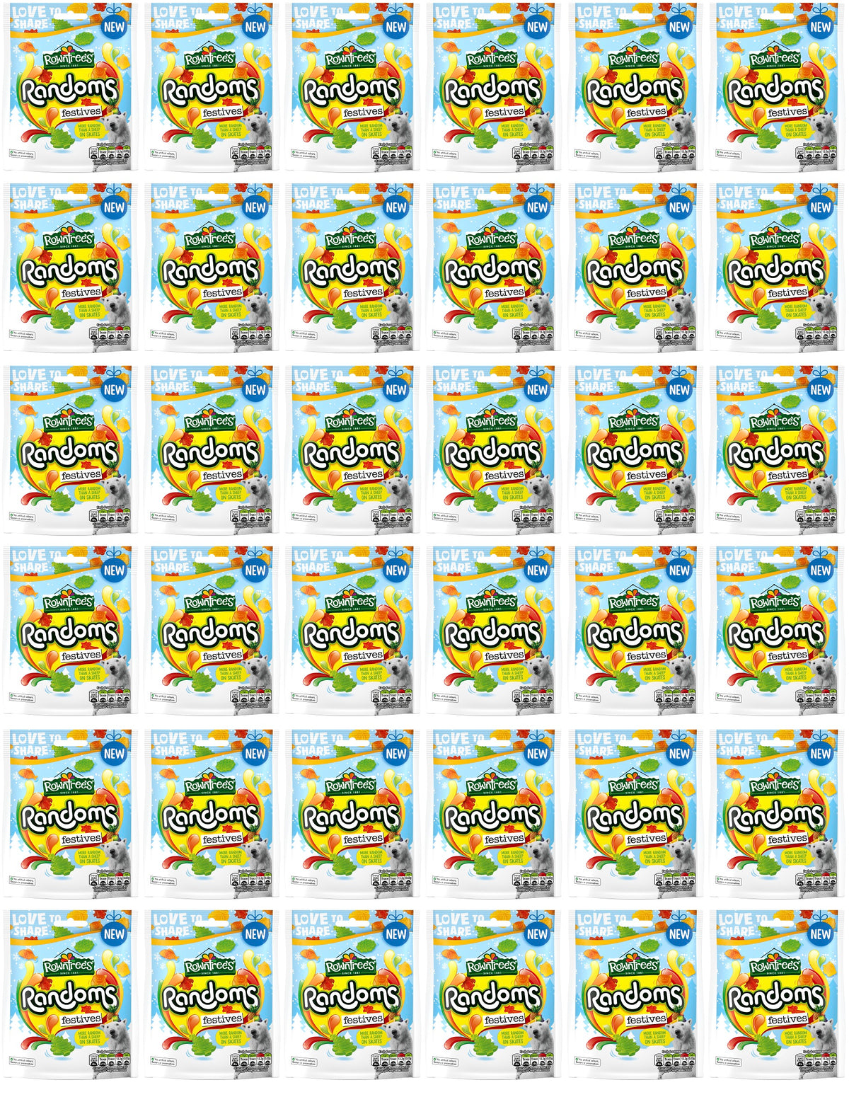 36 X Rowntrees Randoms Festive Pouch Clip Strip - 130Gm