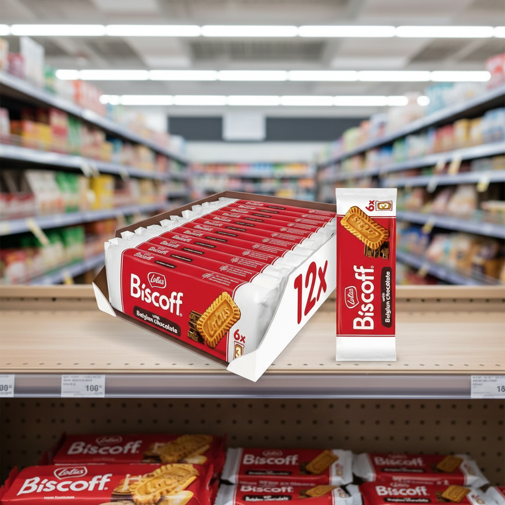 12 x Lotus Biscoff Snack Pack Chocolate Covered Biscuits - 6X3PK