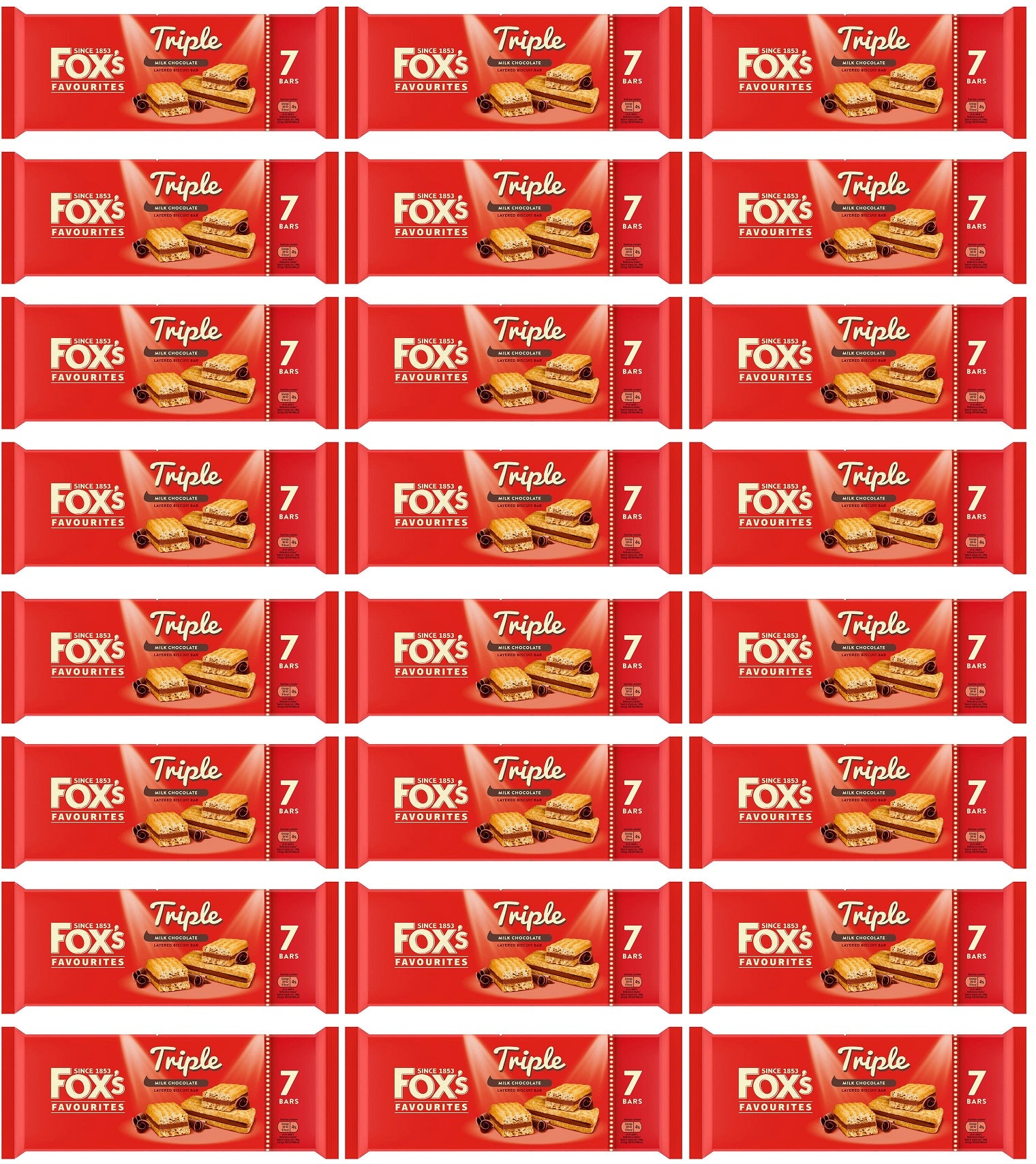 24 x Fox's Triple Layered Biscuit Bar 7Pk