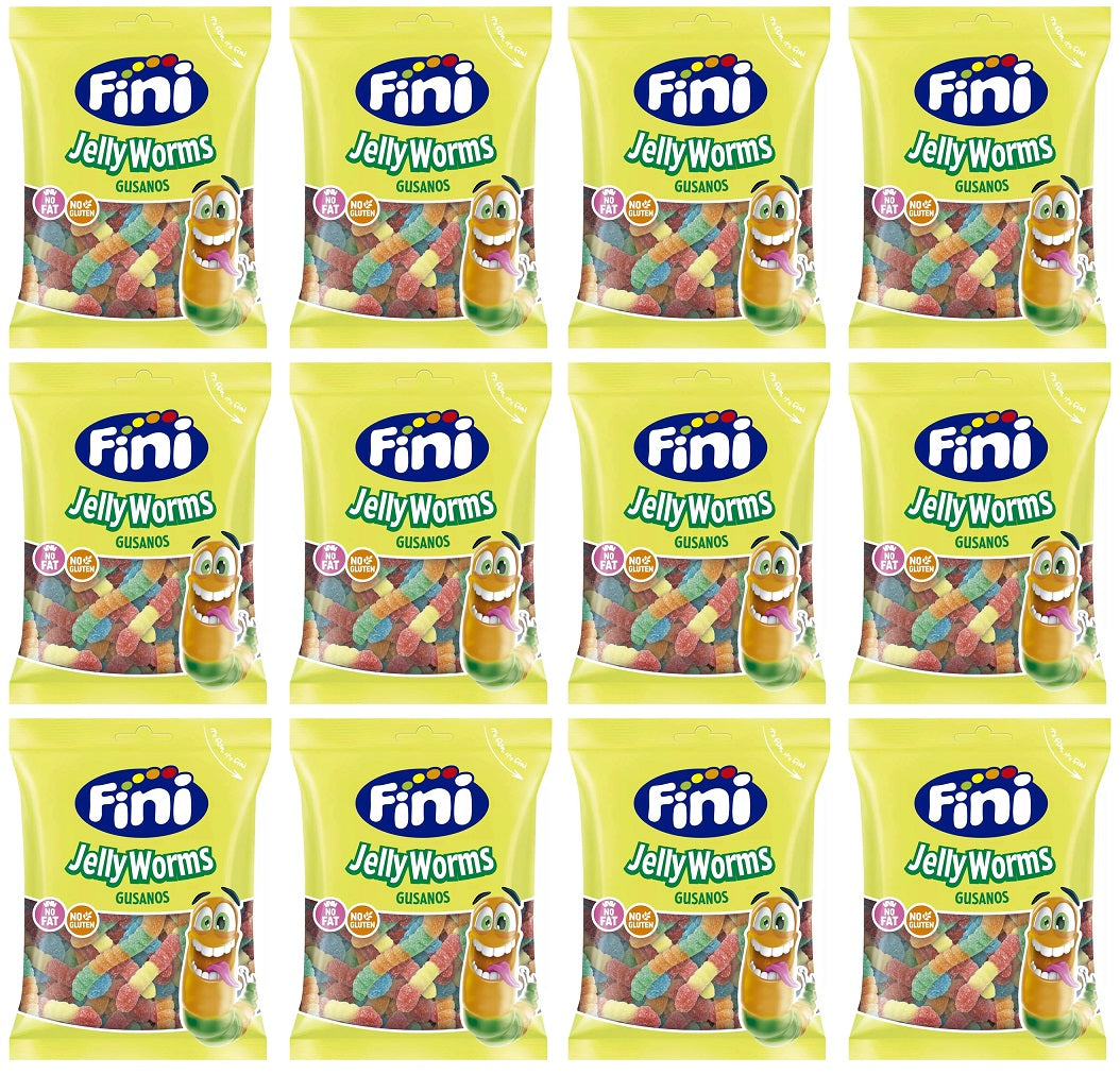 12 X Fini Fizzy Worms Sweet Bag - 75Gm