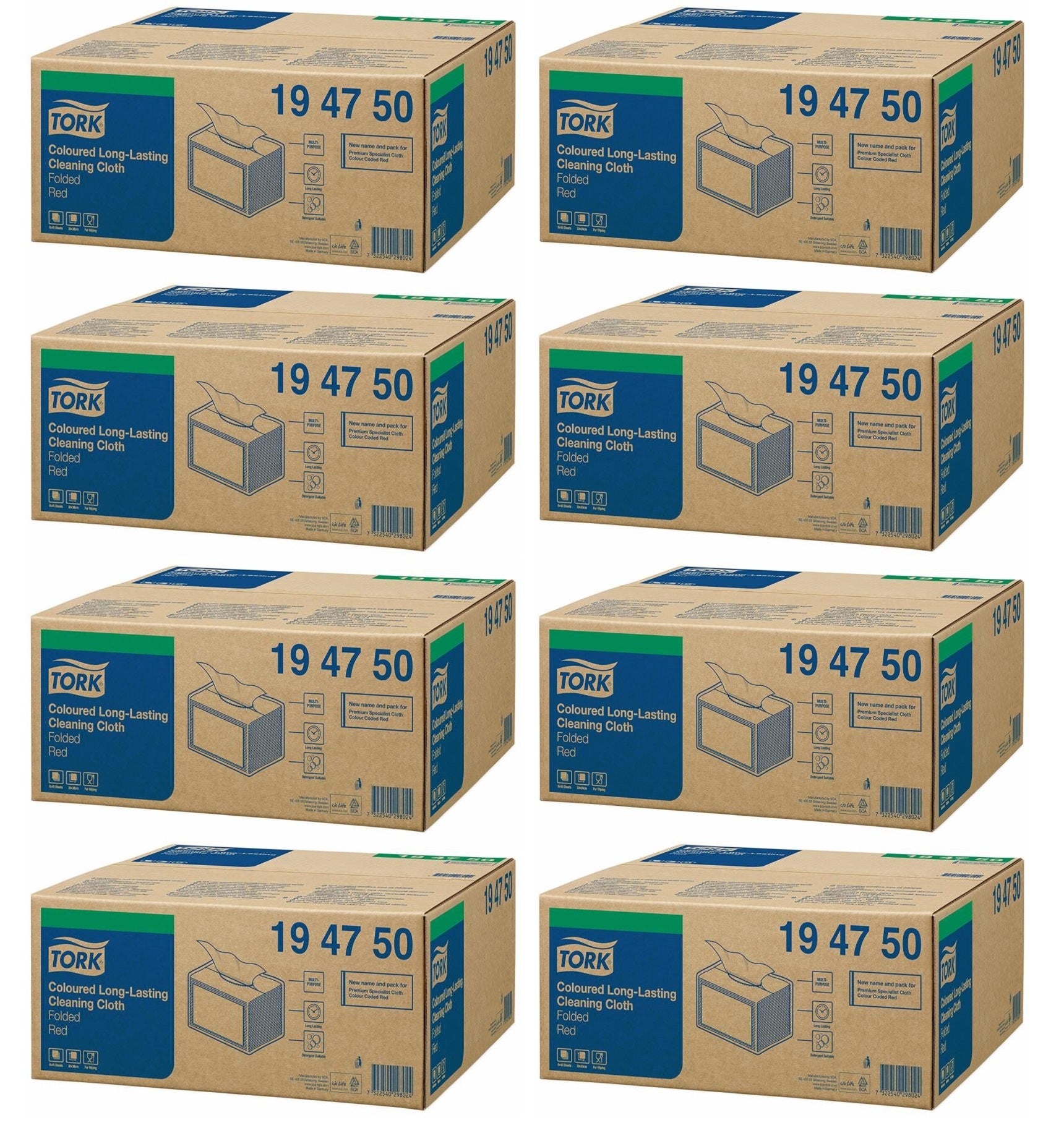 8 x Tork Coloured Long-Lasting Cleaning Cloth Red W8- 194750