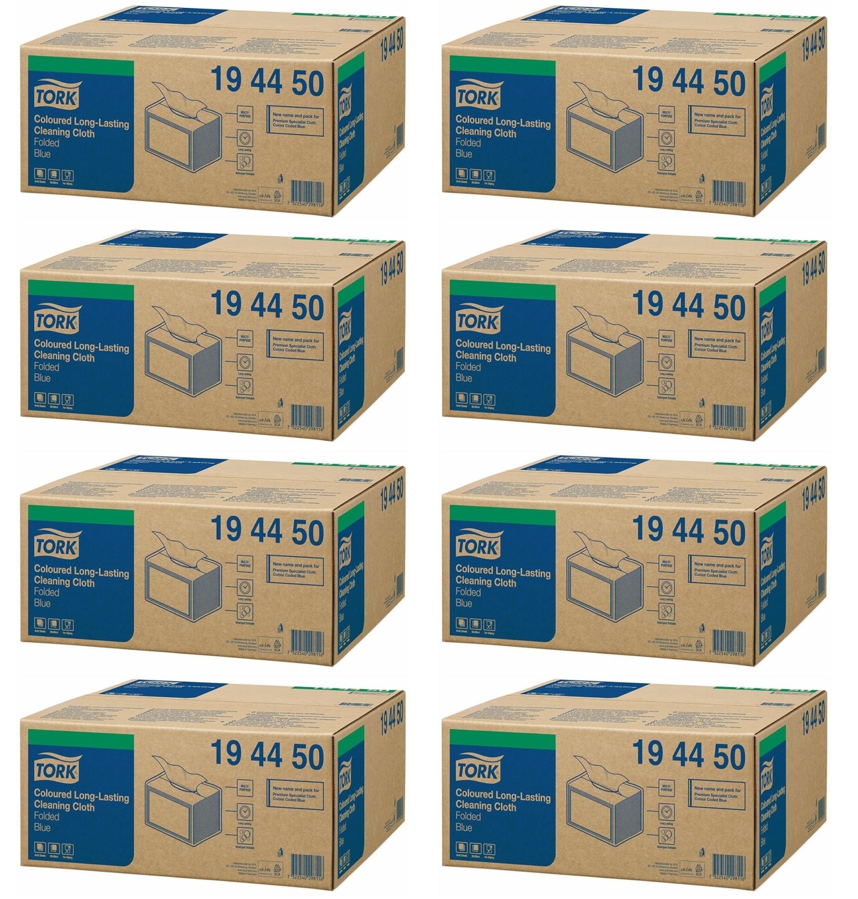 8 x Tork Coloured Long-Lasting Cleaning Cloth Blue W8 -194450