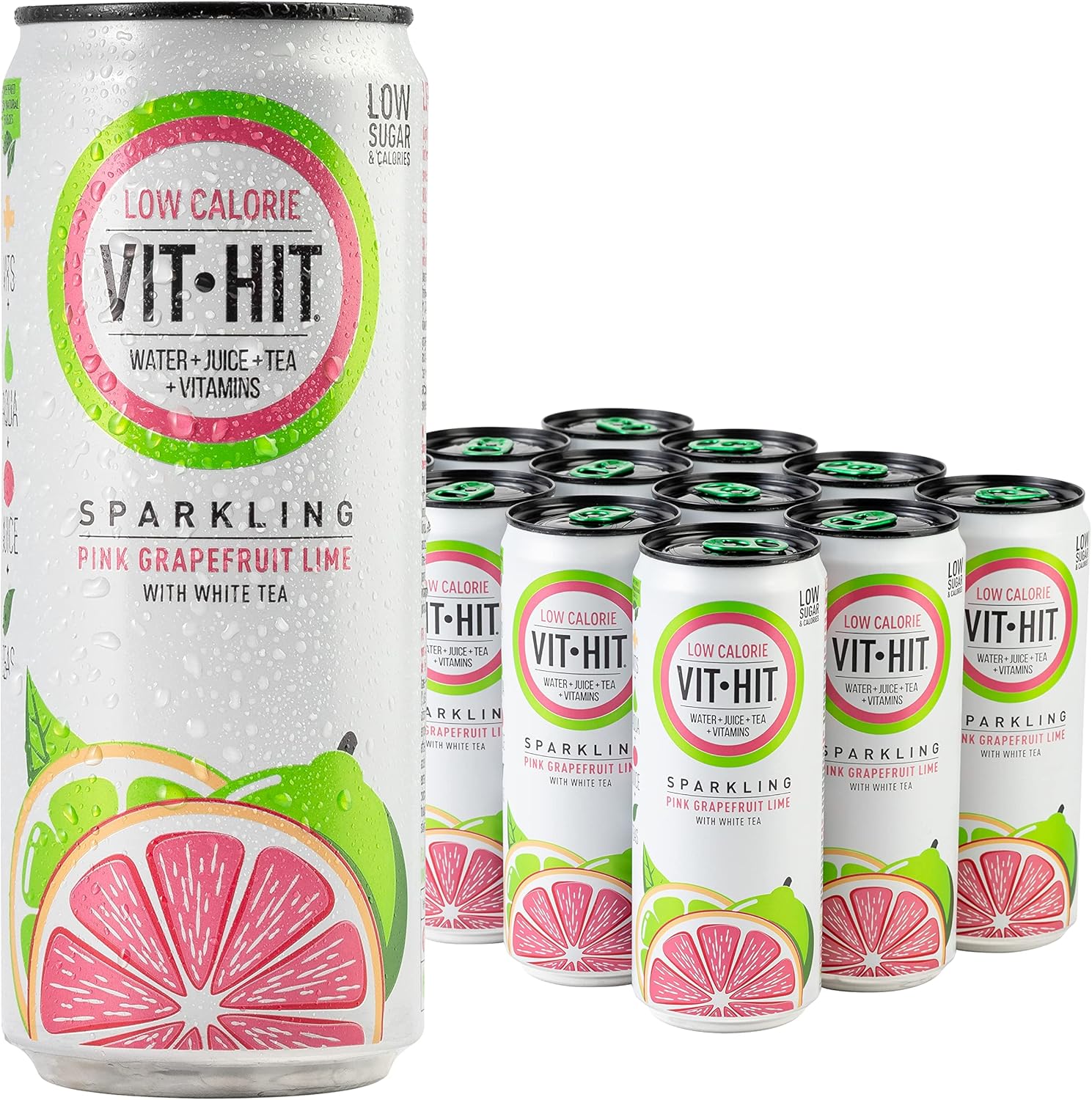 12 x Vit Hit Sparkling Pink Grapefruit Lime With White Tea 330Ml