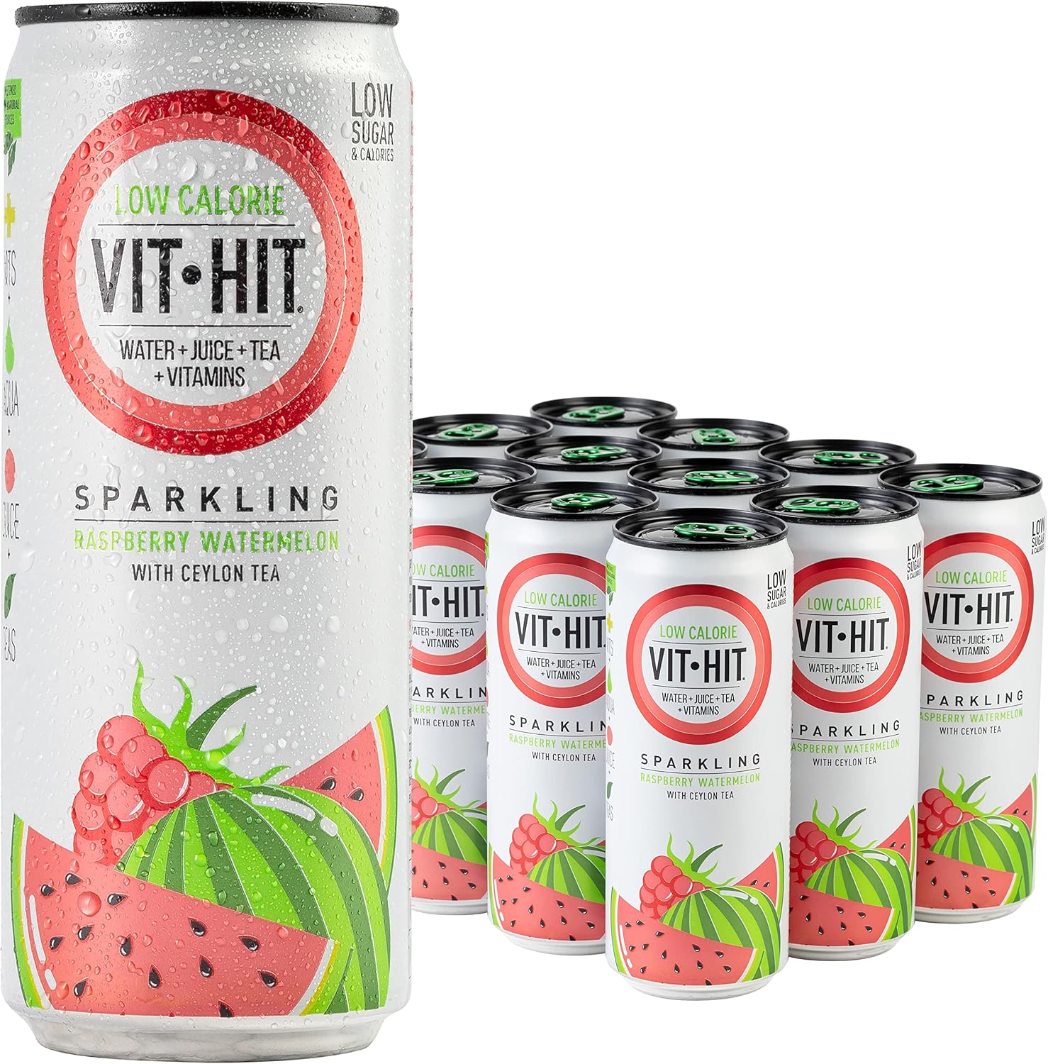12 x Vit Hit Sparkling Raspberry & Watermelon With Ceylon Tea 330Ml