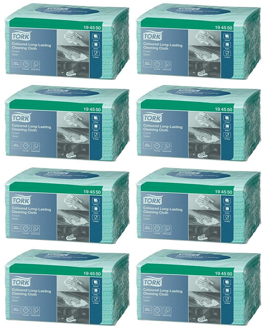 8 x Tork Coloured Long-Lasting Cleaning Cloth Green W8- 194550
