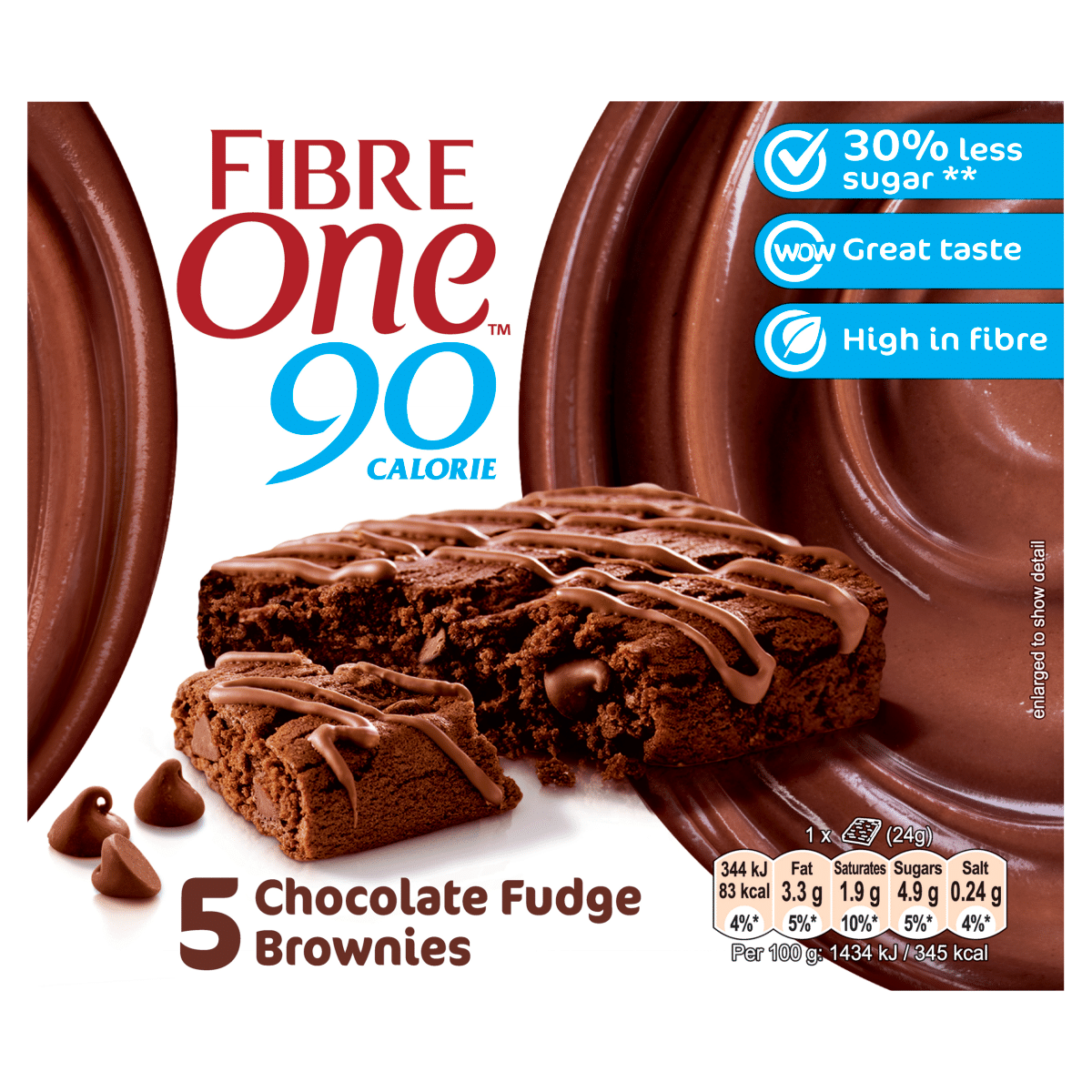 5 x Fibre One 90 Calorie Chocolate Fudge Brownies 5 X 24G