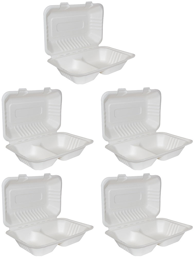 5 x Bagasse Meal Box 2 Compartment 9 X 6