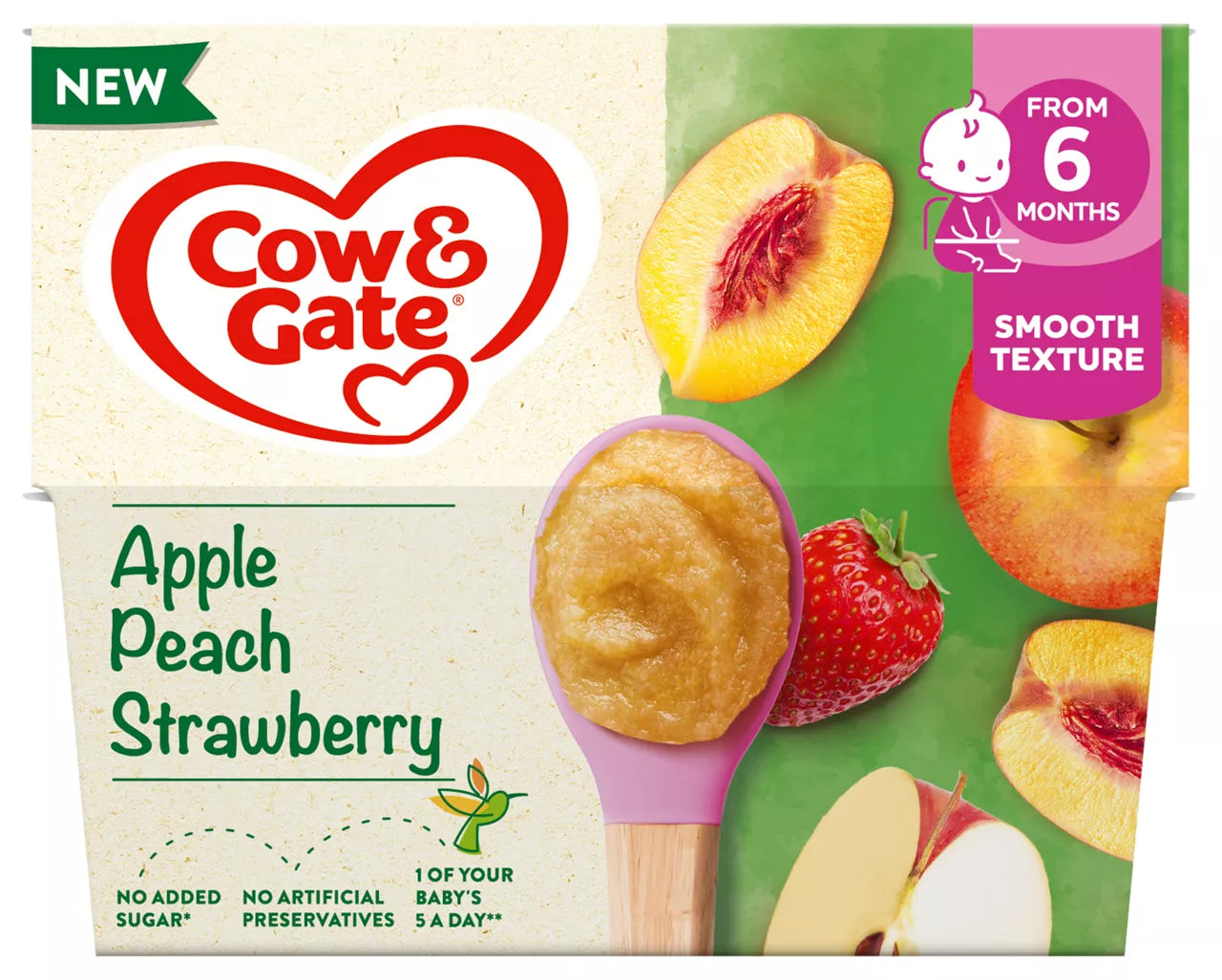 6 x Cow & Gate Cup Apple Peach Strawberry - 4X100G