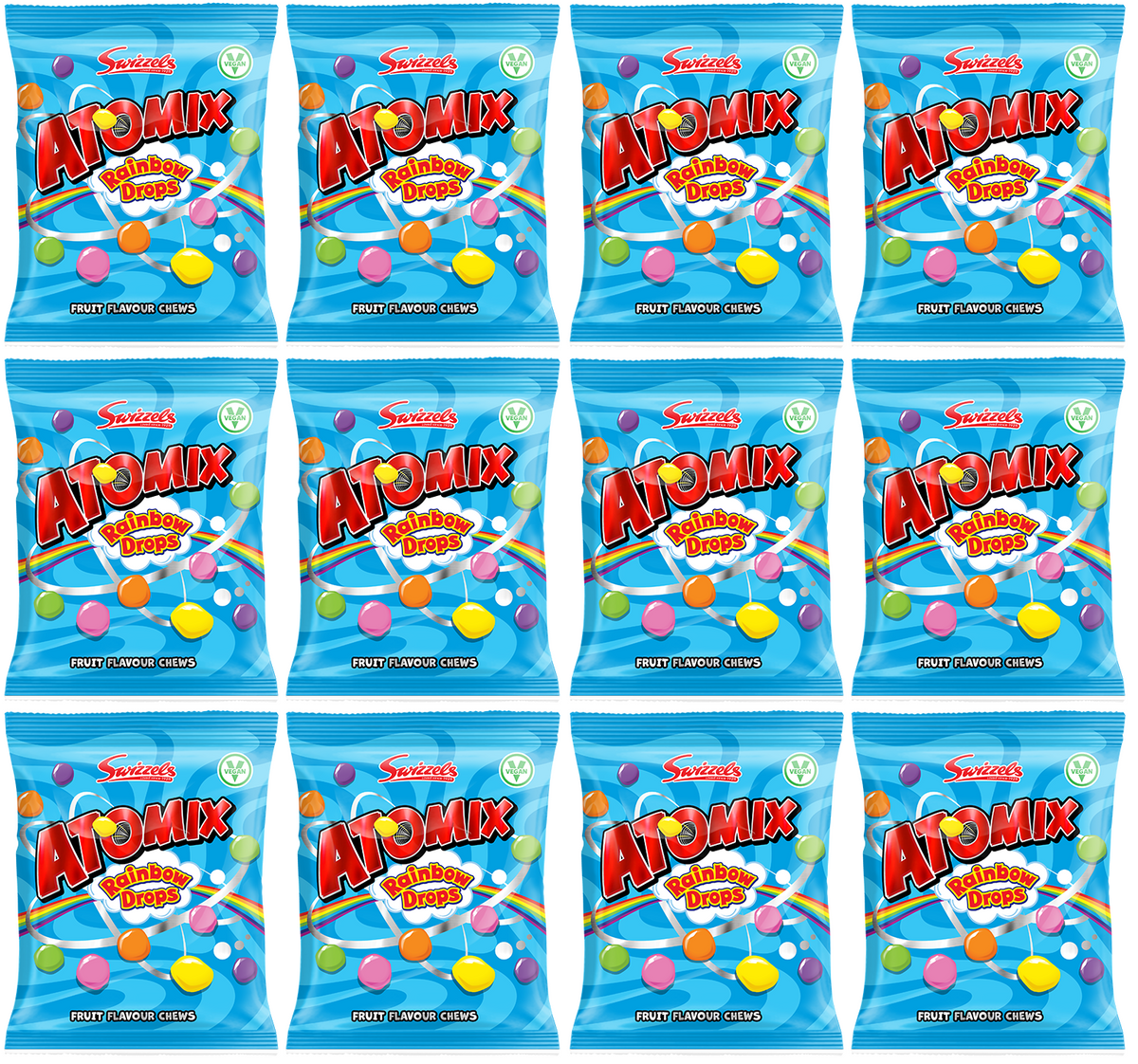 12 X Swizzels Atomix Rainbow Drops - 110Gm