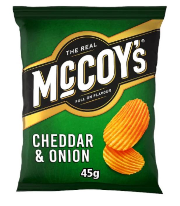 36 x Mccoy S Ridge Cut Cheddar & Onion Flavour Potato Crisps 45G
