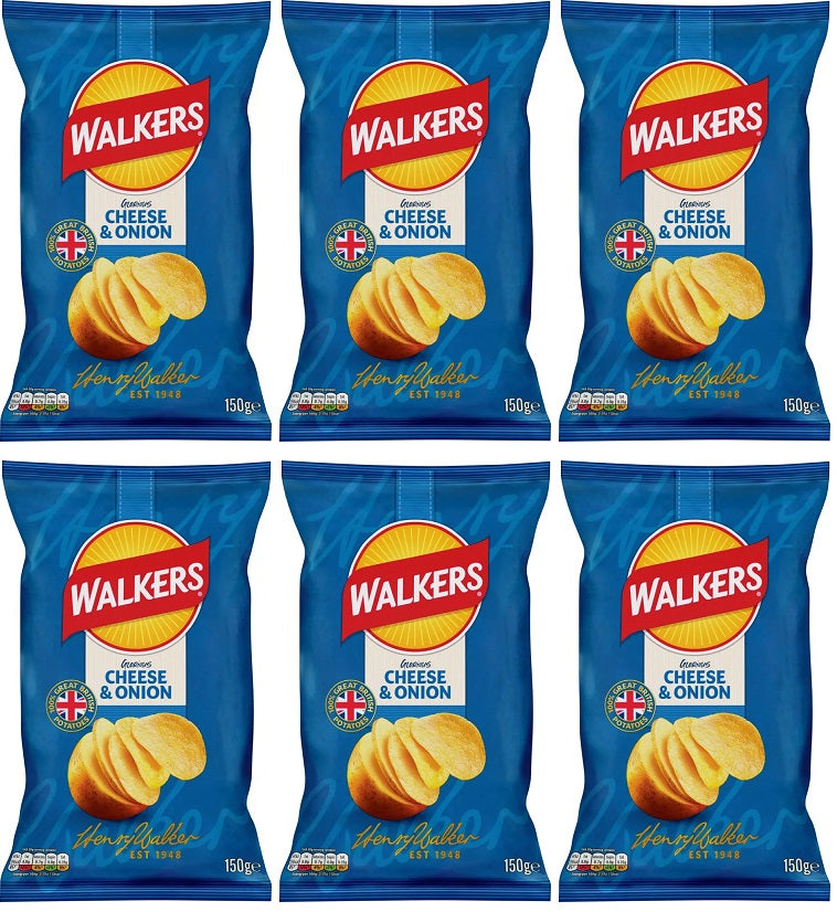 6 X Walkers Cheese & Onion Sharing Bag - 150Gm