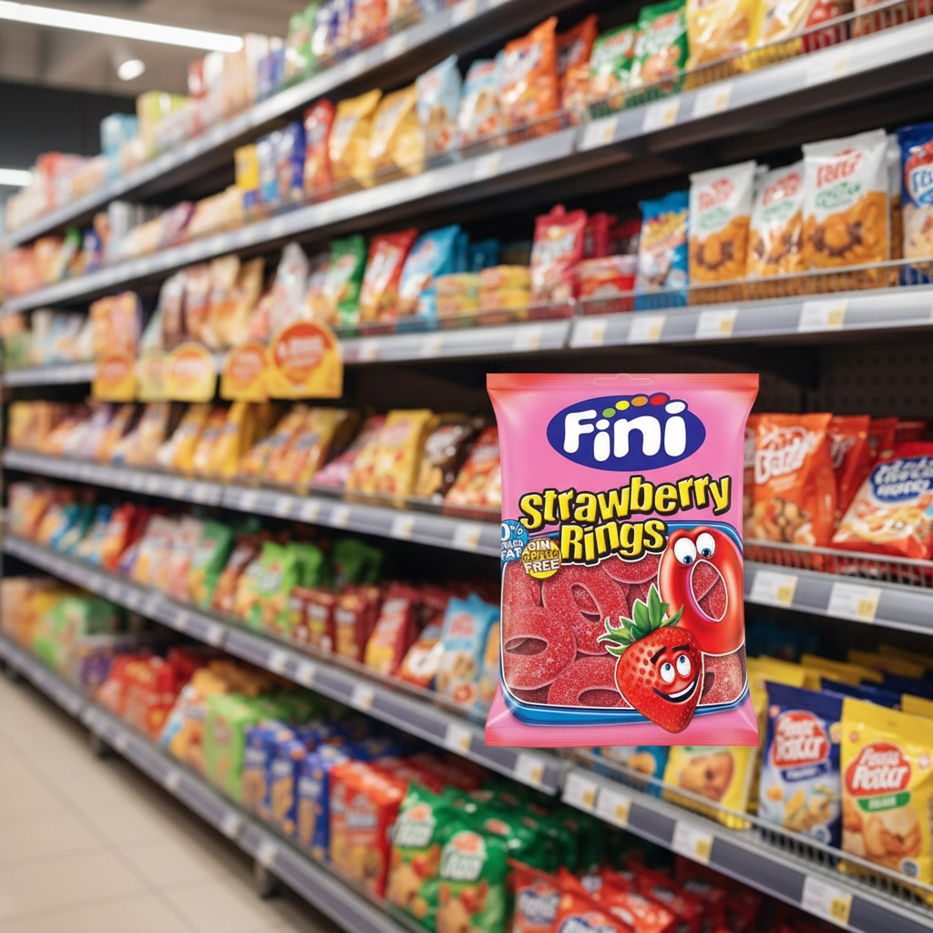 12 X Fini Strawberry Rings Sweet Bag - 75Gm