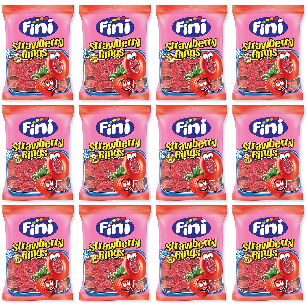 12 X Fini Strawberry Rings Sweet Bag - 75Gm