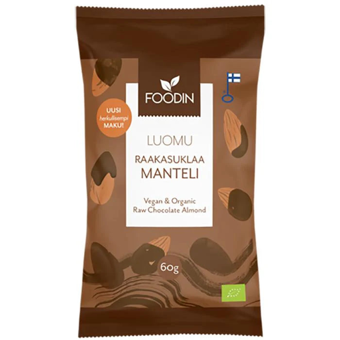 8 x Foodin Org Raw Chocolate Coated Almonds - 60g