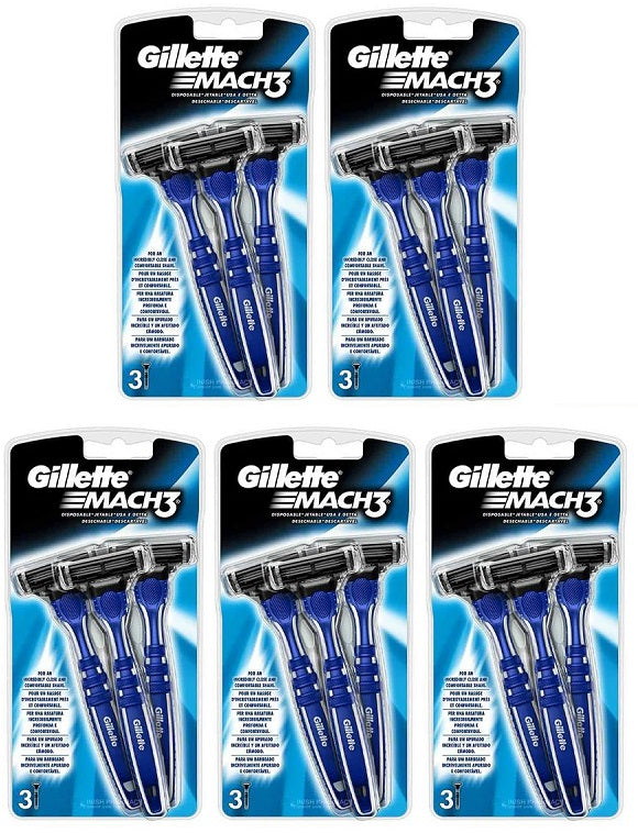5 x Gillette Mach3 MenS Disposable Razors 3 Pack