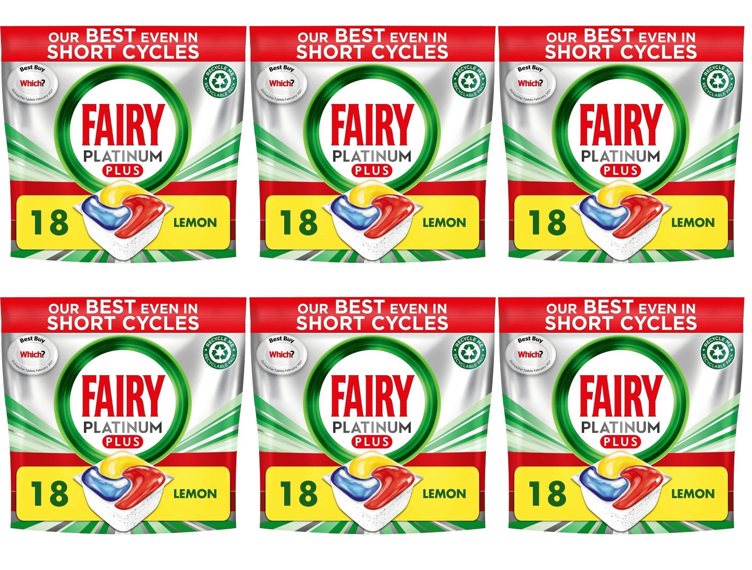 6 x Fairy Platinum Plus Lemon 18Ct