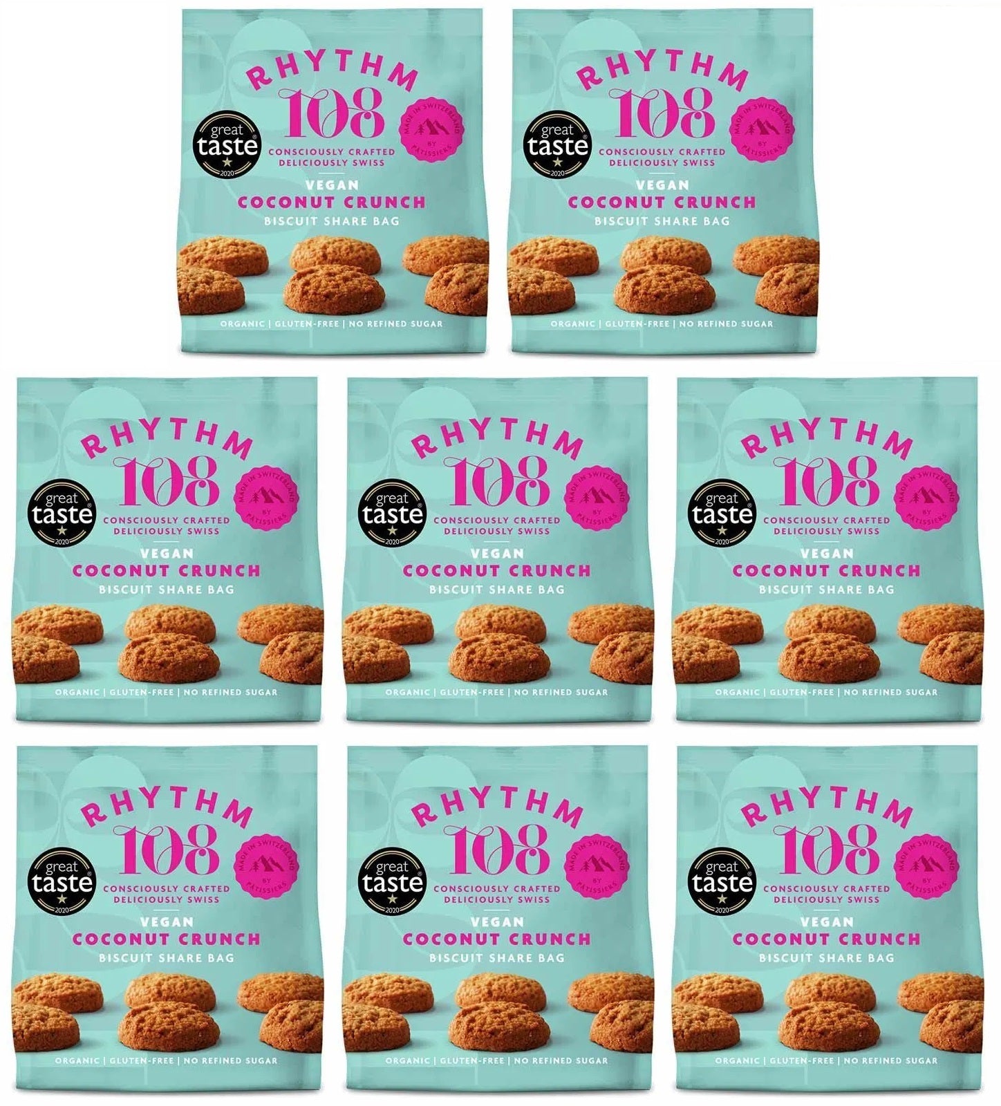8 x Rhythm 108 Coconut Crunch Share Bag - 135g